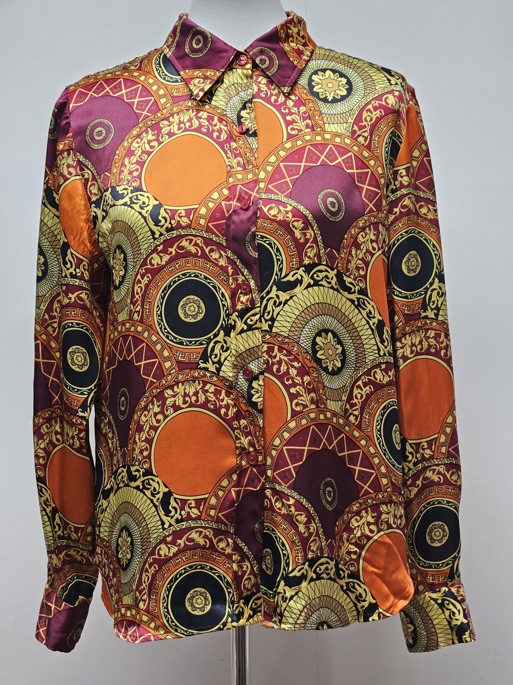 Spenser Jeremy Long Sleeve Button Up Shirt Silk Size 12 Colorful Disco 90s Artsy